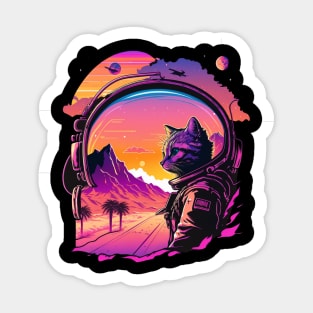 astronaut cat sunset Sticker